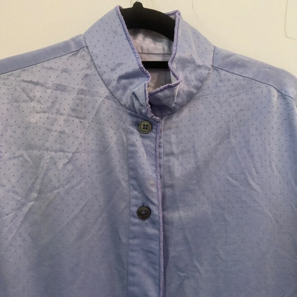 Fernando Sanchez Vintage Blue Jacquard Dot Robe Button Front Cotton Loungewear